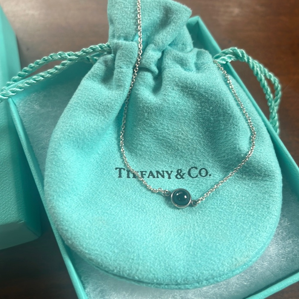 Tiffany & Co Silver Elsa Peretti Color By The Yard Black Jade 7.5” Bracelet.